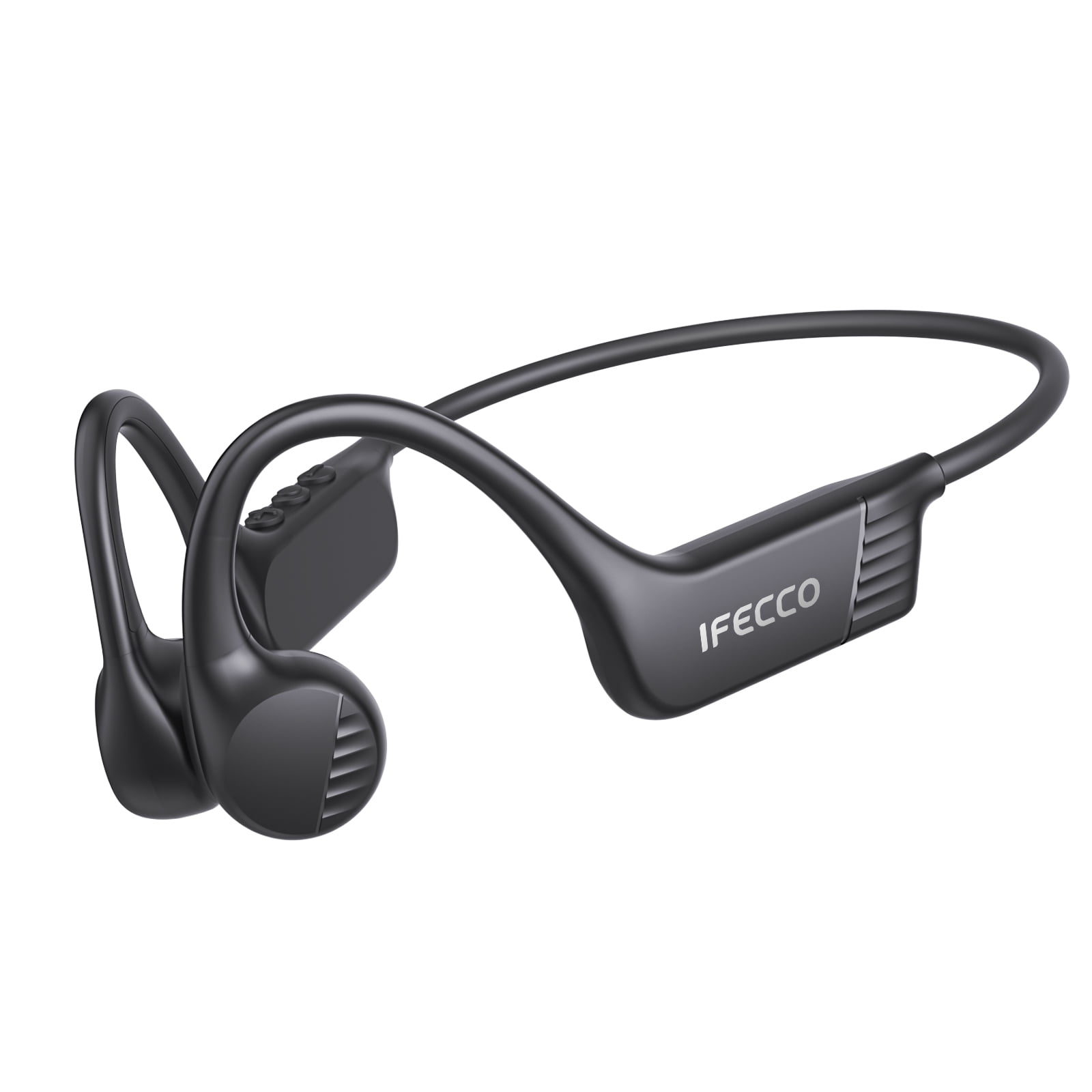 IFECCO Open Ear Bone Conduction Headphones, Wireless Bluetooth Headset with Built-in Microphones, 10Hr Playtime, Waterproof Sports Headphones for Running Workout Gym,Black