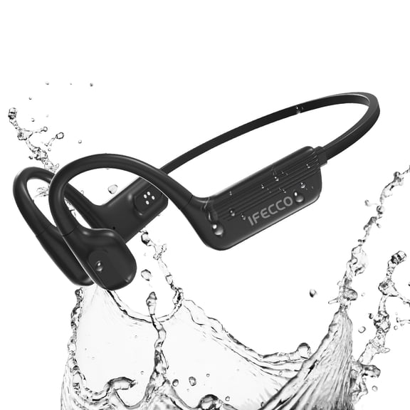 IFECCO Open Type Bone Conduction Headphones with 32GB Built-in Storage, Bluetooth 5.4 Headphones, IPX8 Waterproof Swimming Headphones for Running, Cycling, Workout, Black