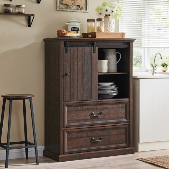 IFGET 47" Tall Storage Cabinet Farmhouse, Wood Buffets & Sideboards w/Sliding Barn Door for Kitchen Dining Room