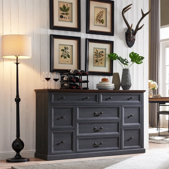 IFGET 60" Tall Storage Cabinet Farmhouse, Wood Buffets & Sideboards with 9 Drawers 3 Sizes Colloection for Kitchen Dining Room