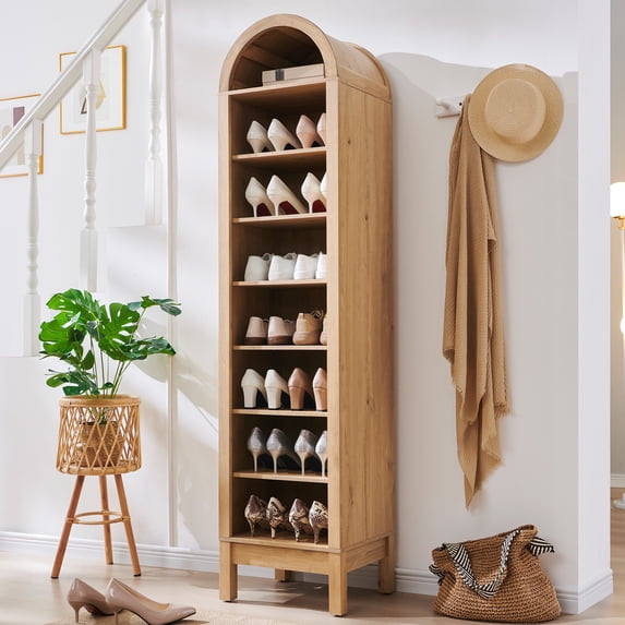 IFGET 71" Tall Arched Shoe Storage Cabinet, 3 Adjustable Shelves, 8-Tier Freestanding Open Display Shoe Closet Shelf Organizer