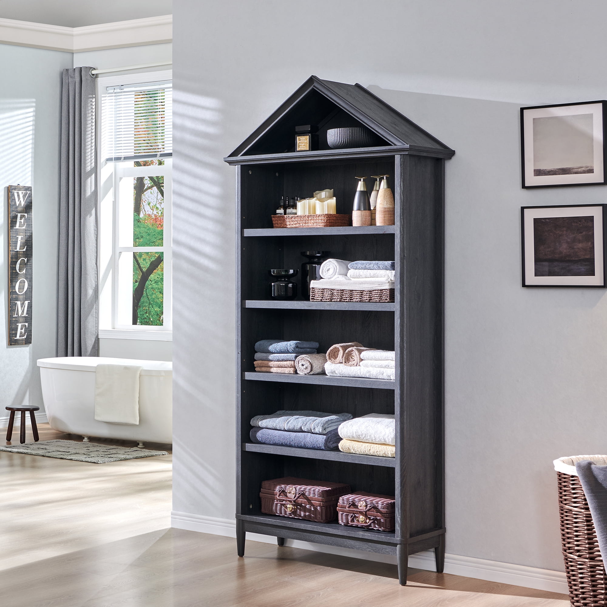IFGET 75.9" Tall Arch Bathroom Cabinet with Adjustable Storage Shelves, Freestanding Wood Storage Cabinet for Bathroom