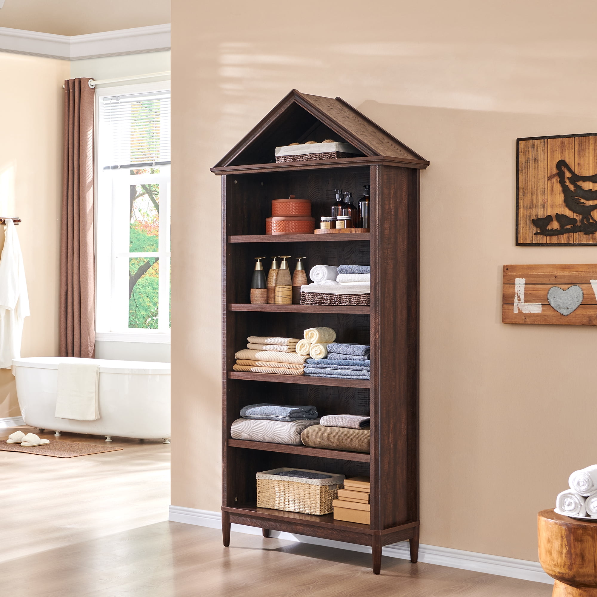 IFGET 75.9" Tall Arch Bathroom Cabinet with Adjustable Storage Shelves, Freestanding Wood Storage Cabinet for Bathroom