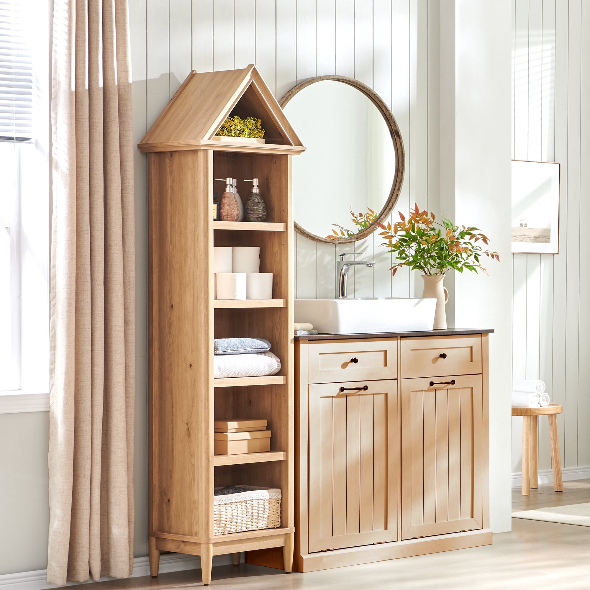 IFGET 75.9" Tall Arch Bathroom Cabinet with Adjustable Storage Shelves, Freestanding Wood Storage Cabinet for Bathroom