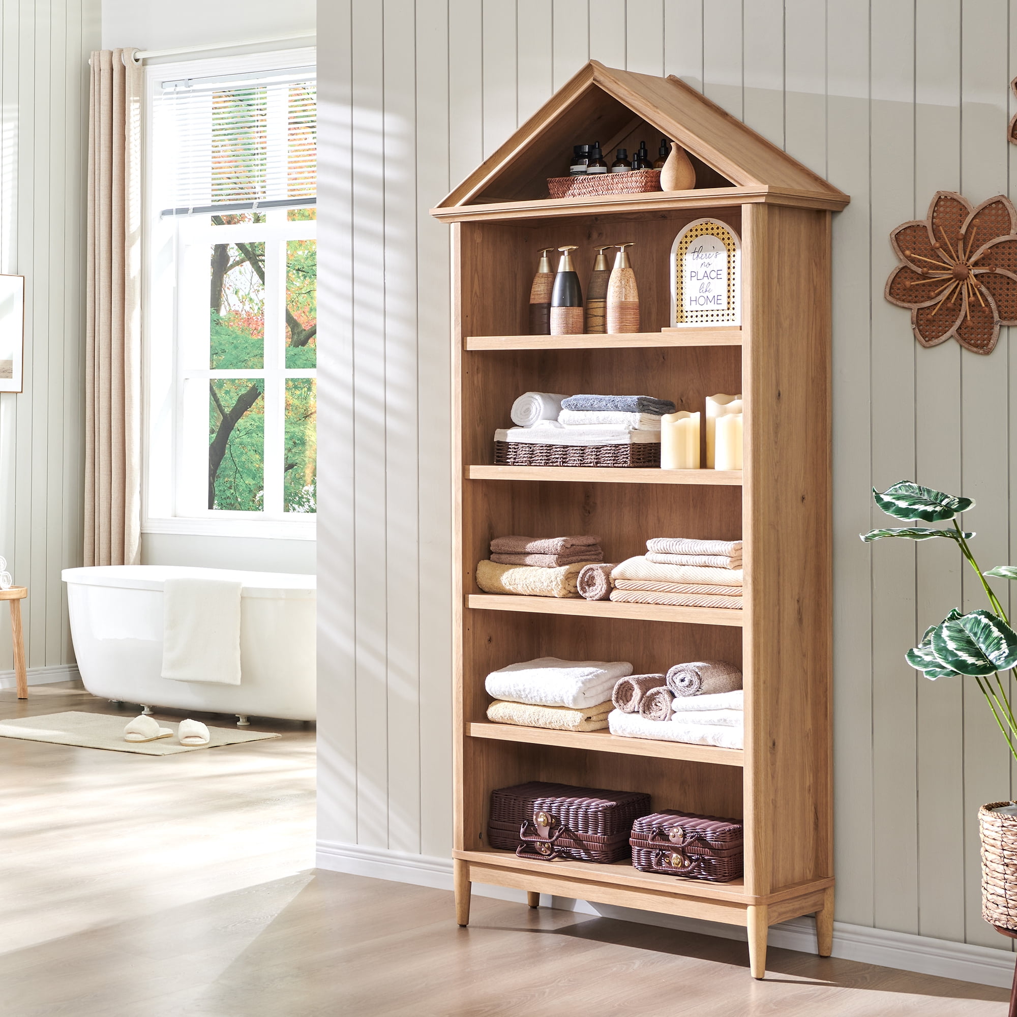 IFGET 75.9" Tall Arch Bathroom Cabinet with Adjustable Storage Shelves, Freestanding Wood Storage Cabinet for Bathroom