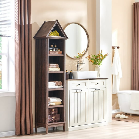 IFGET 75.9" Tall Arch Bathroom Cabinet with Adjustable Storage Shelves, Freestanding Wood Storage Cabinet for Bathroom