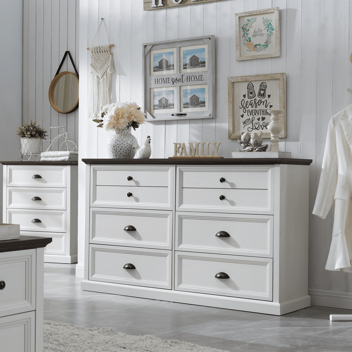 IFGET Dresser for Bedroom with 6 Drawers Tall & Large, Farmhouse Wood Dresser & Chests of Drawers