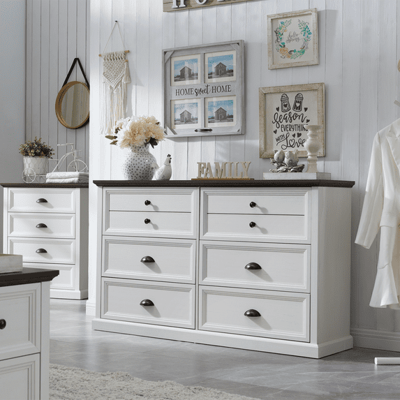 IFGET Dresser for Bedroom with 6 Drawers Tall & Large, Farmhouse Wood Dresser & Chests of Drawers