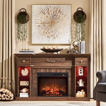 IFGET Electric Fireplace TV Stand for 60 Inch TV, LED Lights Entertainment Center, TV Console for Living Room
