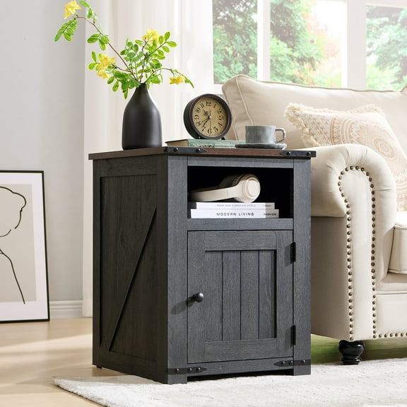 IFGET Farmhouse Nightstand with Storage Shelves, SideTables with USB for Living Room Bedroom
