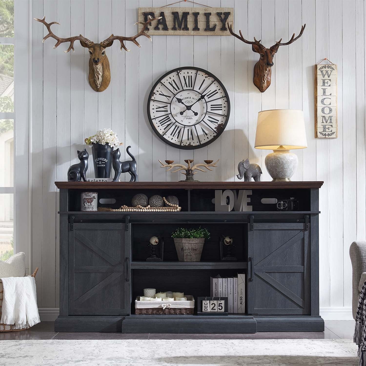 IFGET Farmhouse Sliding Barn Door TV Stand for TVs up to 80 inch ...