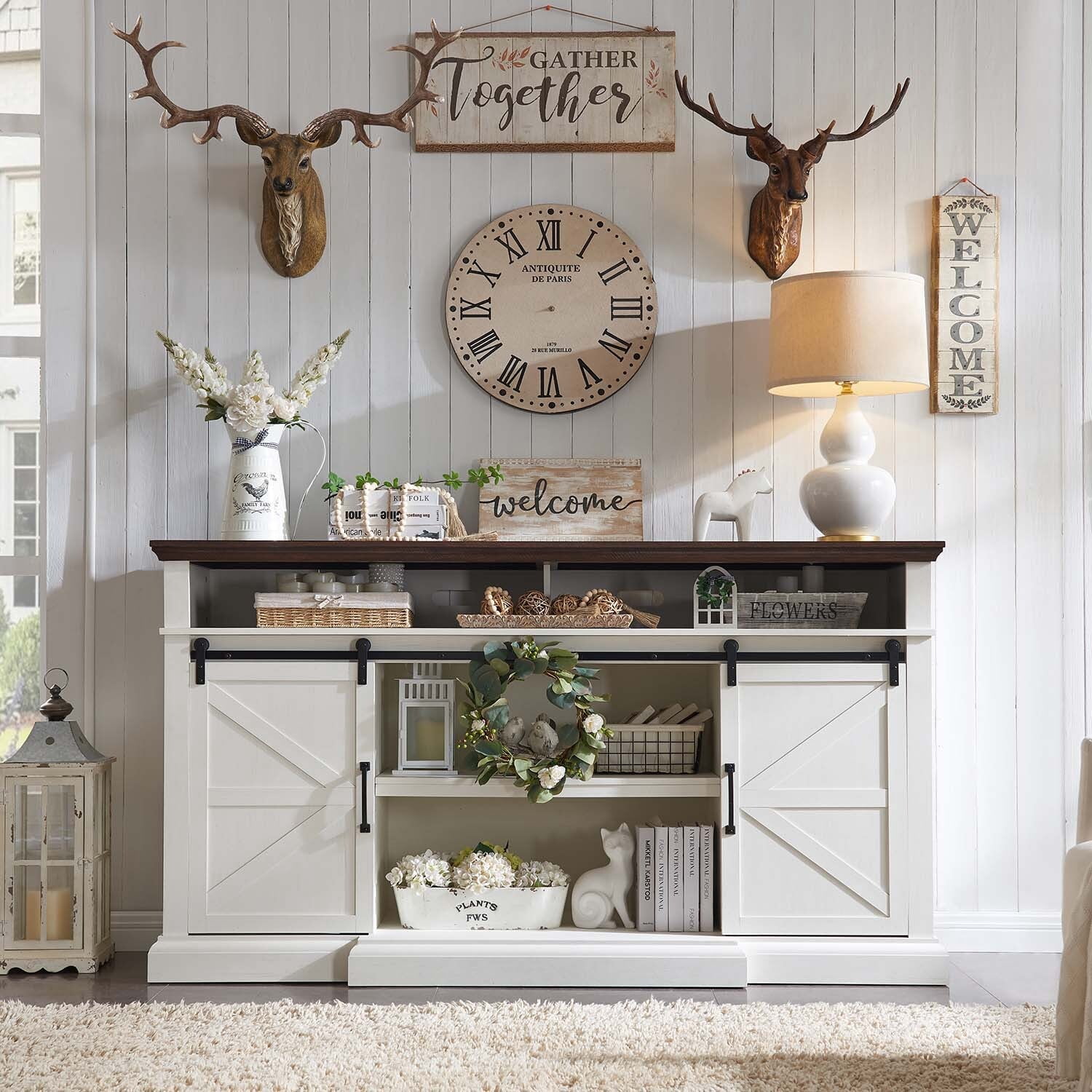 IFGET Farmhouse Sliding Barn Door TV Stand for TVs up to 80 inch ...