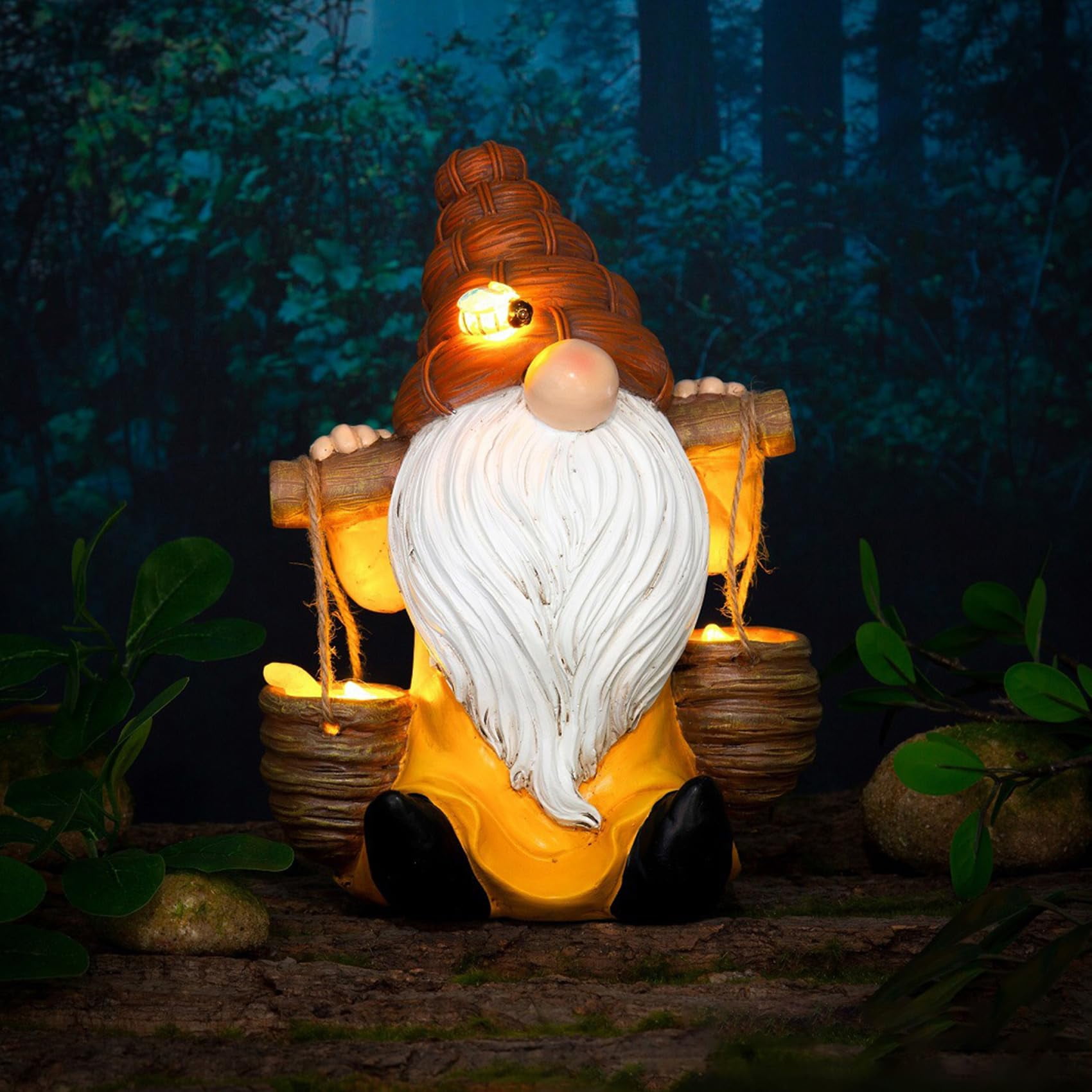 IFHFBI Solar Garden Gnome Statues Outdoor Decorations Midget Carrying Water Gnomes Statue with with LED Lights, Resin Garden Decor for Patio, Balcony, Yard, Lawn Ornament C9