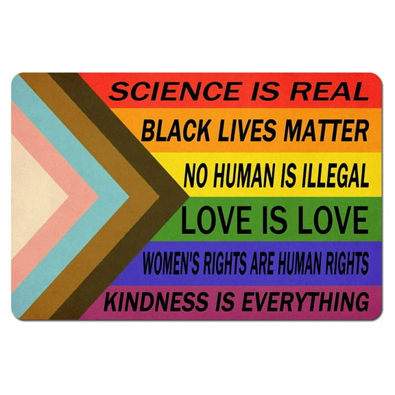 IFHUH Science Is Real Progress Pride Flag Doormat Home and Office Decorative Indoor/Outdoor/Kitchen Mat Non-Slip Rubber 30"(L) by 18"(W)