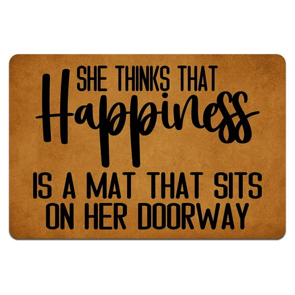 IFHUH She Thinks That Happiness Is a mat that sits on her doorway Doormat Home and Office Decorative Indoor/Outdoor/Kitchen Mat Non-Slip Rubber 30"(L) by 18"(W)