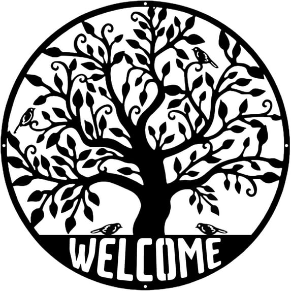 IFHUH Tree of Life Welcome Metal Wall Decor Personalized Metal Name Sign Wall Mount Decoration Metal Art Custom Metal Wall Decor Outdoor Metal Sign Housewarming