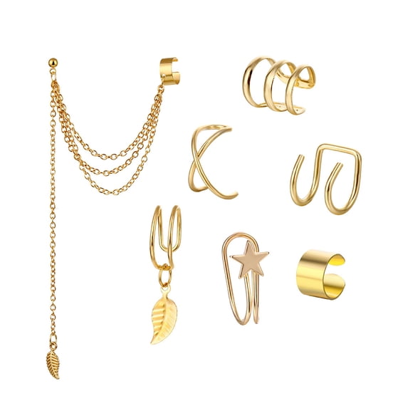 IFKM Gold Color Leaves Ear Cuff Black Non-Piercing Ear Clip Earrings for Women Men Fake Cartilage Earring Cuff Jewelry Wholesale