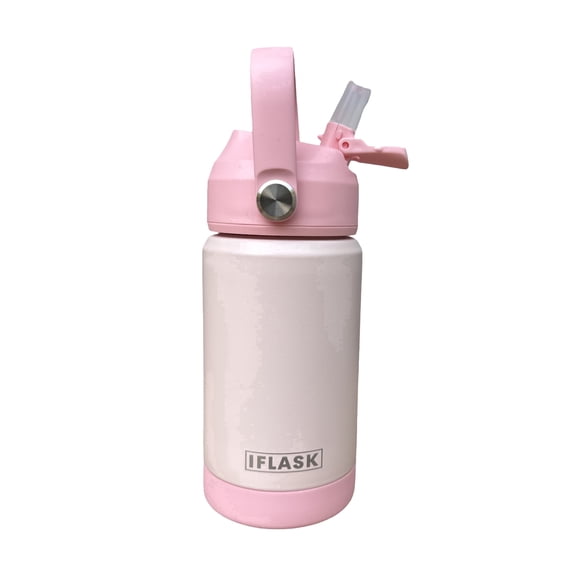 IFLASK 12oz Kids Water Bottle with Straw Lid | 100% Leak Proof | Insulated Stainless-Steel Double Walled Thermos | BPA and Sweat free | Hot & Cold (Pink)