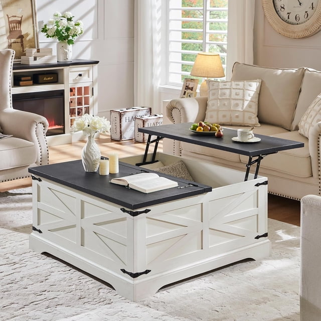 IFMUST Farmhouse Square Lift Top Coffee Table with Storage, Wood Center ...