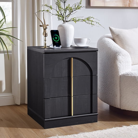 IFMUST Modern Nightstand, 30" Tall 3 Drawers Side Table, Oversized Extra Large Bedside, Wood End Table for Bedroom, Living Room, Black