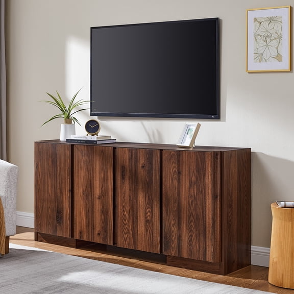 IFMUST TV Stand for TVs Up to 75", 66'' Modern Entertainment Center with Adjustable Shelf & Side Cabinets for Living Room, Brown