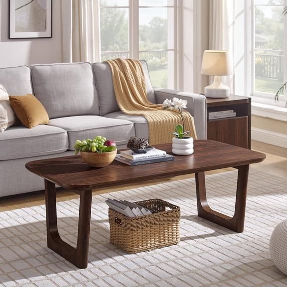 IFMust 51" Modern Coffee Table with U-Shaped Legs, Water and Scratch Resistant, Rounded Corners for Living Room, Apartment,Light Brown