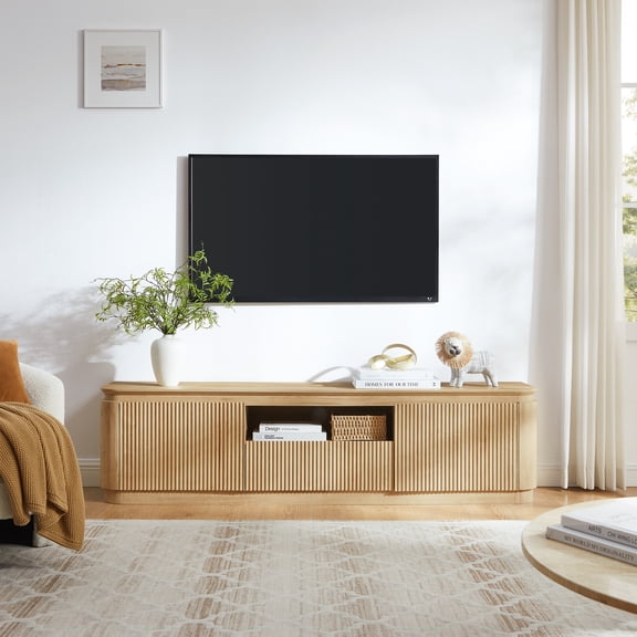 IFMust 70" Modern Fluted TV Stand for 80" TV, 2 Large Storage Compartments & Open Shelves