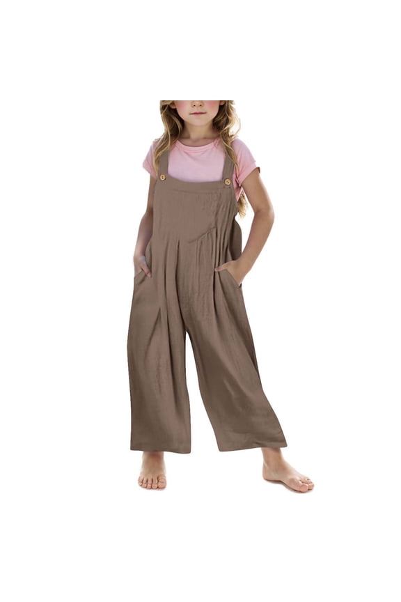 Girls Jumpsuit Sleeveless Romper Wide Leg Pants Overalls for Kids Loose Jumpers with Pockets 4-14 Years