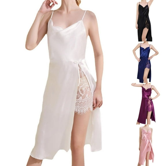 IFNND Nightgown Satin Lingerie Silk Chemise Mini Slips V Neck Negligee Sleepwear with Adjustable Straps