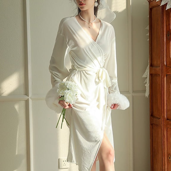 IFNND Satin Kimono Robe Long Bridesmaid Wedding Bath Robe Long Dress Gown for Bride Long Bridesmaids Wedding Party Loungewear Sleepwear