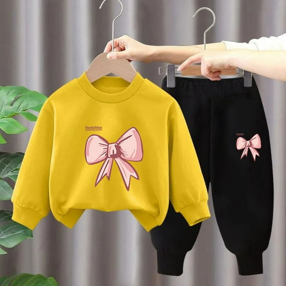 IFNND Toddler Baby Boy Girl Clothes Bow Toddler Girl Spring Fall Winter Clothing Set 2Pcs Clothes Set