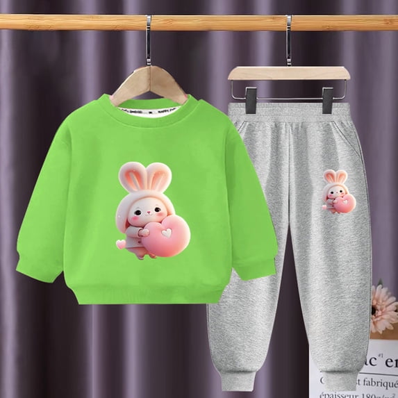IFNND Toddler Baby Boy Girl Clothes Rabbit Clothes For Boys Printed Long Sleeve Sweatshirt Tops + Pants 2Pcs Solid Clothes Set