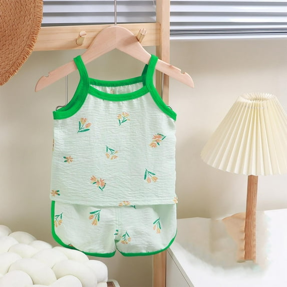 IFNND Toddler Girl Clothes, 2Pcs Baby Girl Summer Outfits Ruffle Sleeveless Shirts Floral Tops + Shorts Clothing Set 1-5T