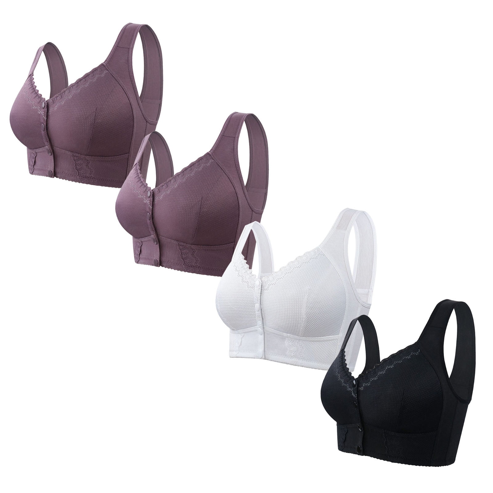 IFNND Wirefree Bras for Women ,Women's Front Closure Bra 4PC Women's No-Wire Bra No Front Button No-Slip Underwear Comfortable Push Up Bra No Underwire