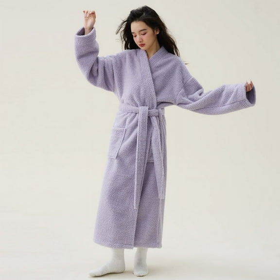 IFNND Women's Plush Soft Warm Fleece Bathrobe Robe Nightgown Ladies Pajamas Sleepwear Housecoat