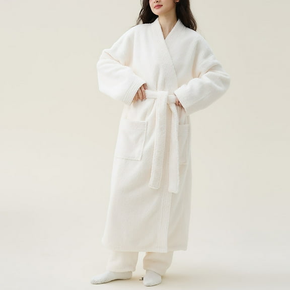 IFNND Women's Plush Soft Warm Fleece Bathrobe Robe Nightgown Ladies Pajamas Sleepwear Housecoat