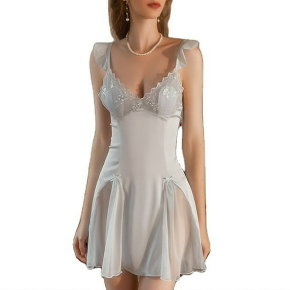 IFNND Women's Silk Nightgown Silk Mini Slips Sexy V Neck Negligee Lingerie Dress Chemise Nightwear