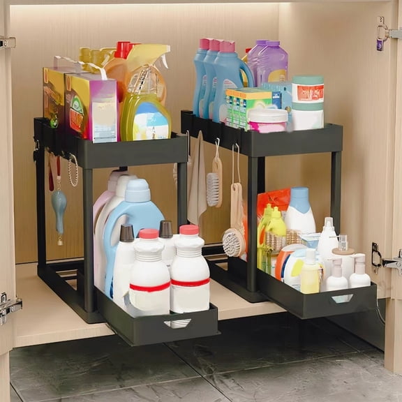 IFNWSV 2-Layer under Sink Organizer with Sliding Drawer for Kitchen and Bathroom Multi-Purpose Organizers Storage