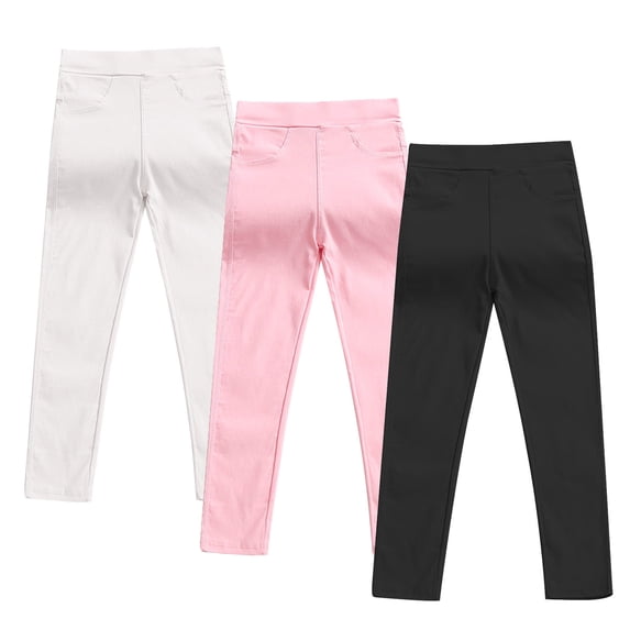 IFNWSV 3 Pack Girls Pants Solid Slim Fit Pull On Stretchy Leggings for School Daily Active Wear Pink 9-10 Years