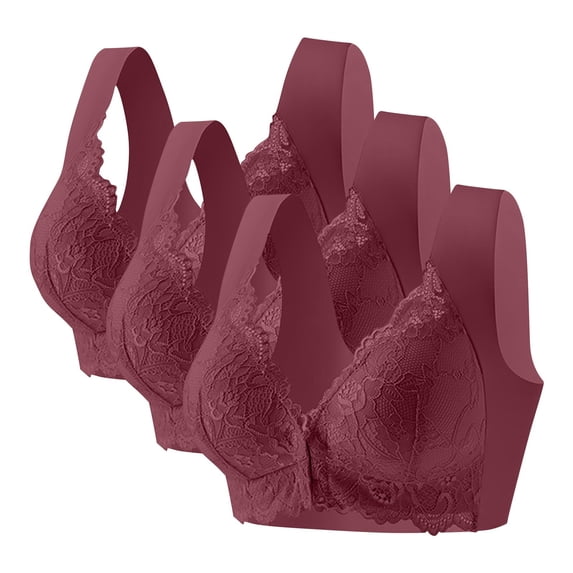 IFNWSV 3 Pack Womens Bras Wireless No Underwire Push Up Bra Lace Trim Seamless Breathable Daily Comfort Wine 42BC