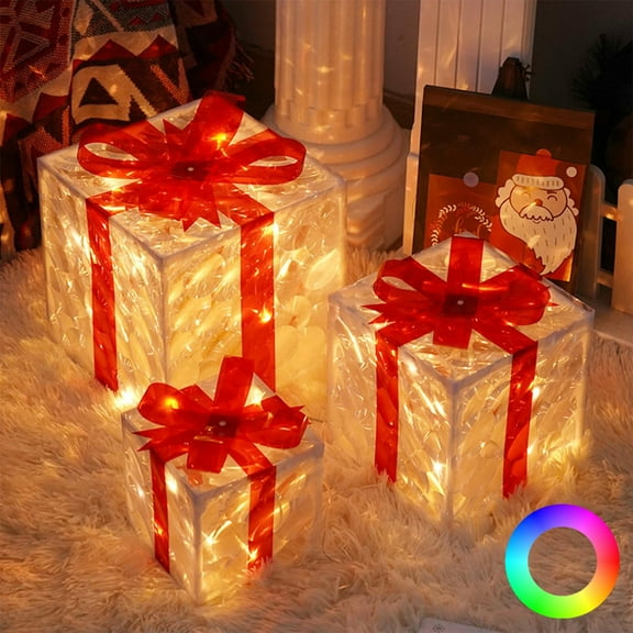 IFNWSV 3Pcs Christmas Light Gift Boxes Christmas Decorations LED Light up Decor Present Box with Bows Christmas Ornaments for Outdoor Indoor Yard Party Holiday Home Decor