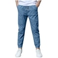 thumbnail image 1 of IFNWSV Boys Cargo Pants Solid Linen Blend Fleece Lined Thermal Tapered Leg Casual Sweatpants Winter Long Trousers Blue 7-8 Years, 1 of 7