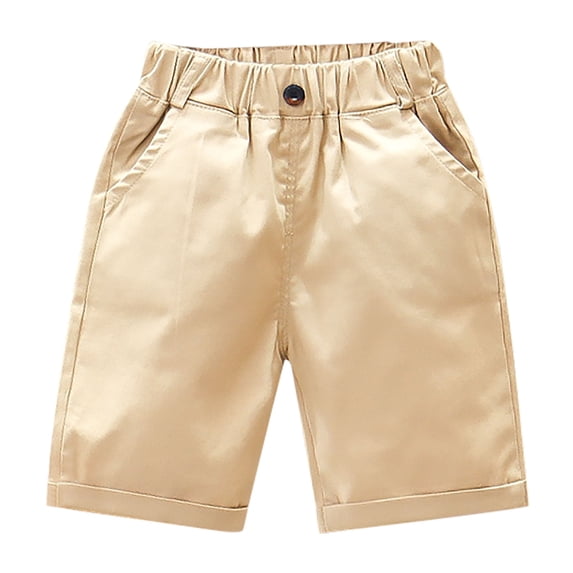 IFNWSV Boys Cargo Shorts Solid Color Cotton Elastic Waist Summer Casual School Uniform Pants Khaki 7 Years