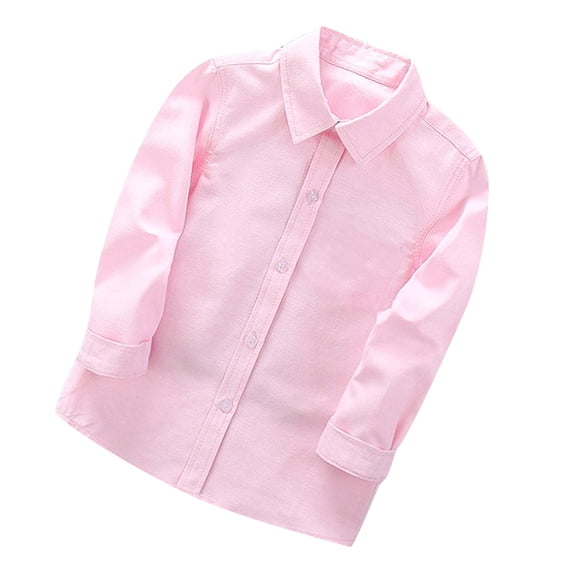 IFNWSV Boys Dress Shirts Solid Long Sleeve Button Down Lapel Classic Formal Top for School Ceremony Wear Pink 12-13 Years