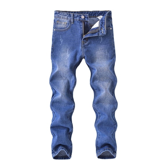 IFNWSV Boys Jeans Ripped Distressed Elastic Waistband Loose Straight Leg Stretchy Comfortable Casual Denim Pants Blue 11 Years