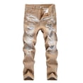 thumbnail image 1 of IFNWSV Boys Jeans Ripped Distressed Elastic Waistband Loose Straight Leg Stretchy Comfortable Casual Denim Pants Khaki 9 Years, 1 of 2