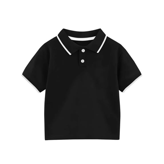 IFNWSV Boys Shirts Summer Casual Solid Color Short Sleeve Lapel Top Black 6 Years