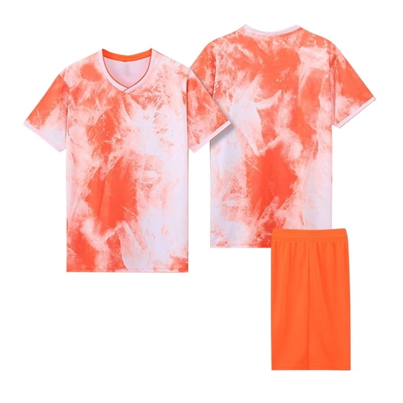 IFNWSV Boys Summer Outfits Fashion Casual Short Sleeve Round Neck with Shorts Sports Breathable Set Orange B 11 Years