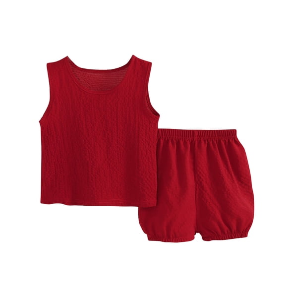 IFNWSV Boys Summer Outfits Fashion Casual Sleeveless Round Neck Collar Botton Print Short Pants Sets Red 18 Months