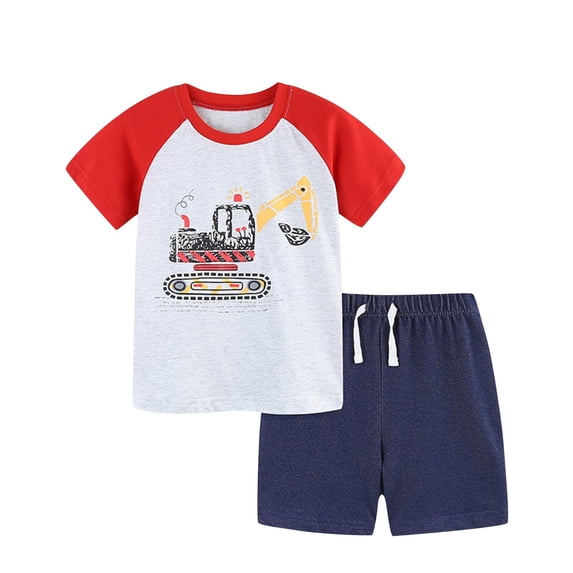 IFNWSV Boys Summer Outfits Kids Casual Loose Short Sleeve with Elastic Waist and Shorts Two Piece Set Red 6 Years